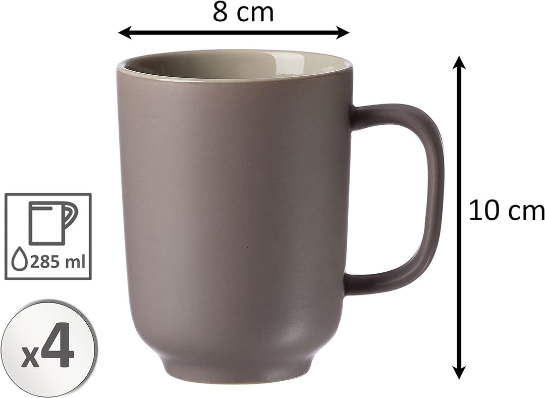 Ritzenhoff & Breker Kaffeebecher-Set Jasper, 4-teilig, je 320 ml, Taupe, Steinzeug, Taupe