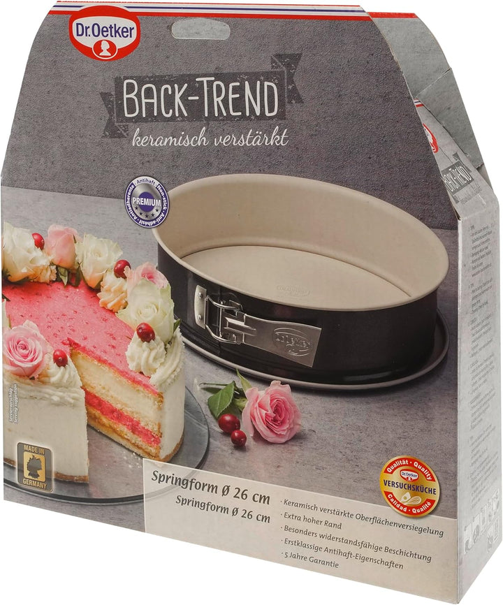 Dr. Oetker Springform Ø 26 cm BACK-TREND, Kuchenform mit Flachboden, runde Backform aus Stahl mit ke