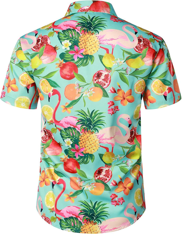 JOGAL Herren Hawaii Hemd Männer Flamingo Kurzarmhemd und Kurze Hose Set Strand Outfit Sommerhemd Für
