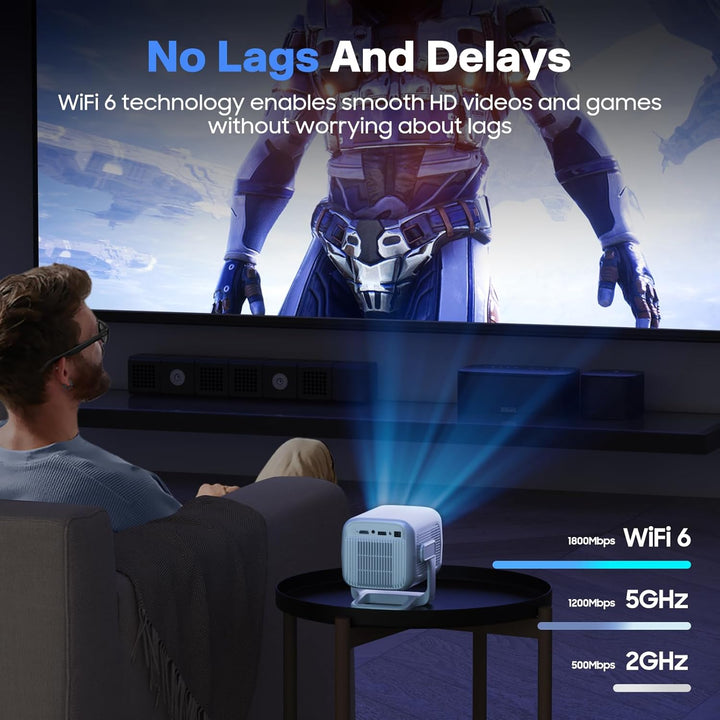 Mini Projektor [Eingebettete App] Autofokus Tragbarer Video-Beamer 4K UHD WiFi 6 BT5.2 Heimkino-Trag