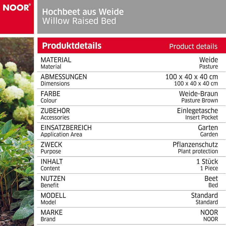 NOOR Hochbeet aus Weide (100 x 40 x 40cm) I Einfach zu montierende Pflanzbox I Kleines Gemüsebeet mi