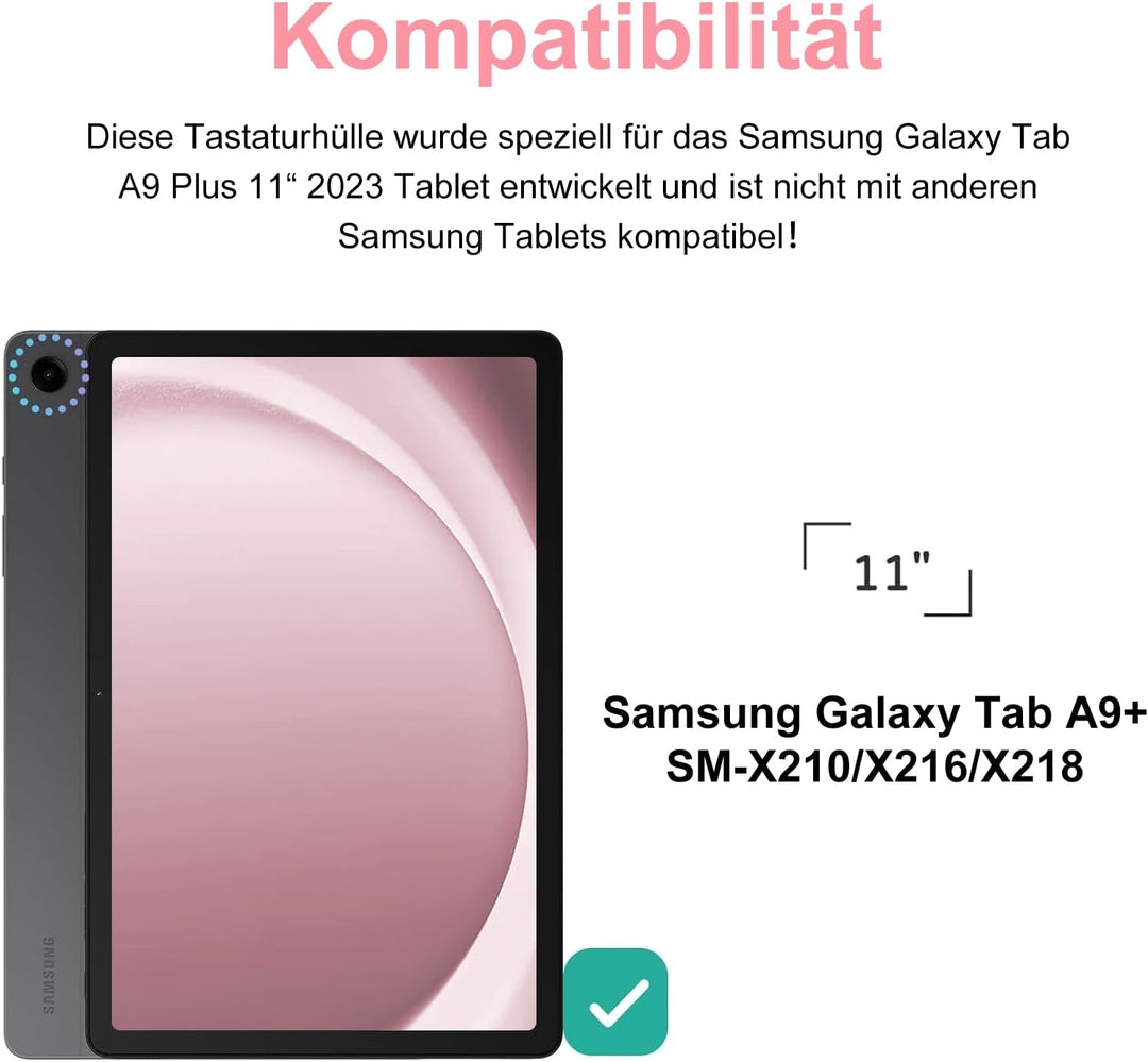 IVEOPPE Tastatur Hülle für Samsung Galaxy Tab А9 Plus 11 Zoll, [QWERTZ Deutsches], Bluetooth Abnehmb