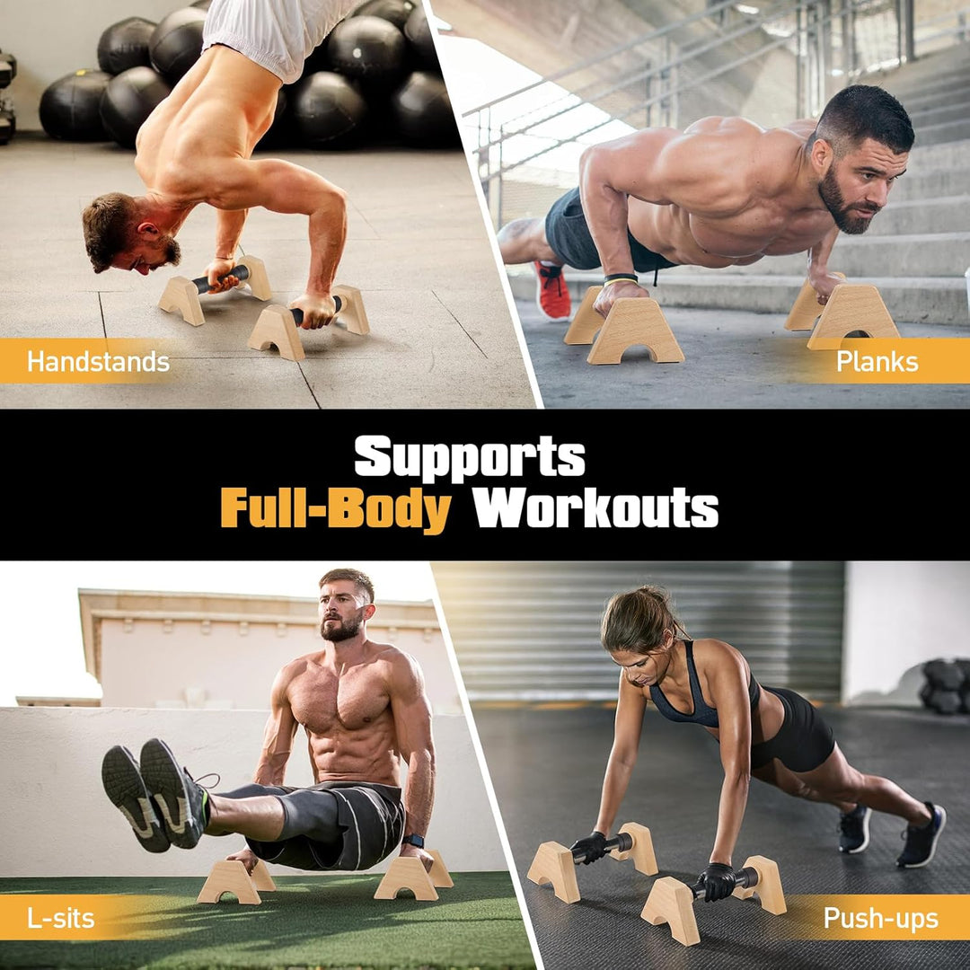 Liegestützgriffe aus Holz,2 Push Up Bars & 4 Handgelenkbandagen,Parallettes Rutschfeste Paralletes f