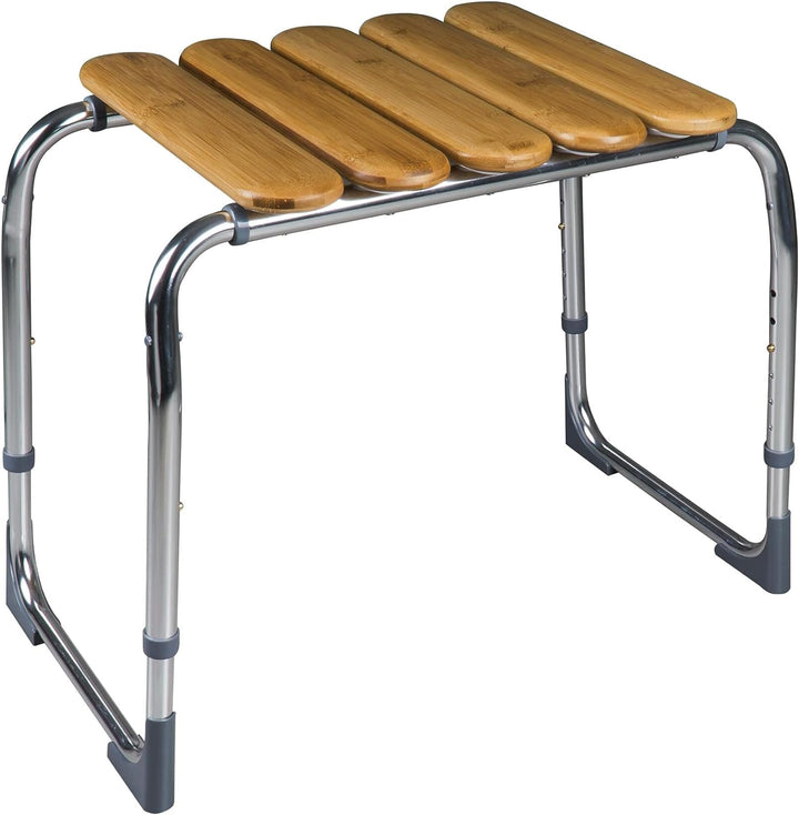 RIDDER- Badhocker Pro, Bambus. Der Bad- Hocker ist in 5 Stufen höhenverstellbar, von ca. 41,5cm - 54
