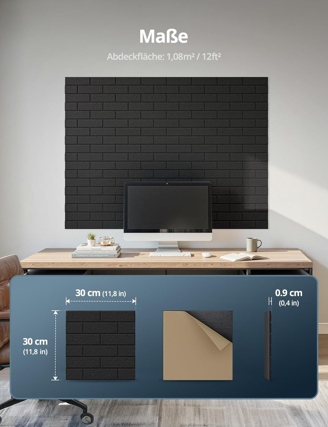 Akustikplatten Selbstklebend, 12 Stück Schallabsorber für Wand, Tür, Decke, Acoustic Panels, Studio,