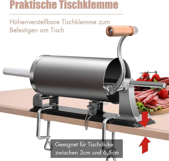 RELAX4LIFE 4 kg Wurstfüller manuell, Wurstfüllmaschine mit 4 Füllrohre, Wurstpritze für Metzgerei &