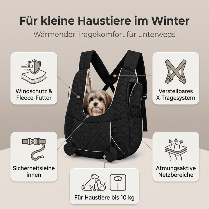 Wärme Haustiertrage für kleine Hunde und Katzen, fleecegefütterte Winter-Hundetasche mit verstellbar