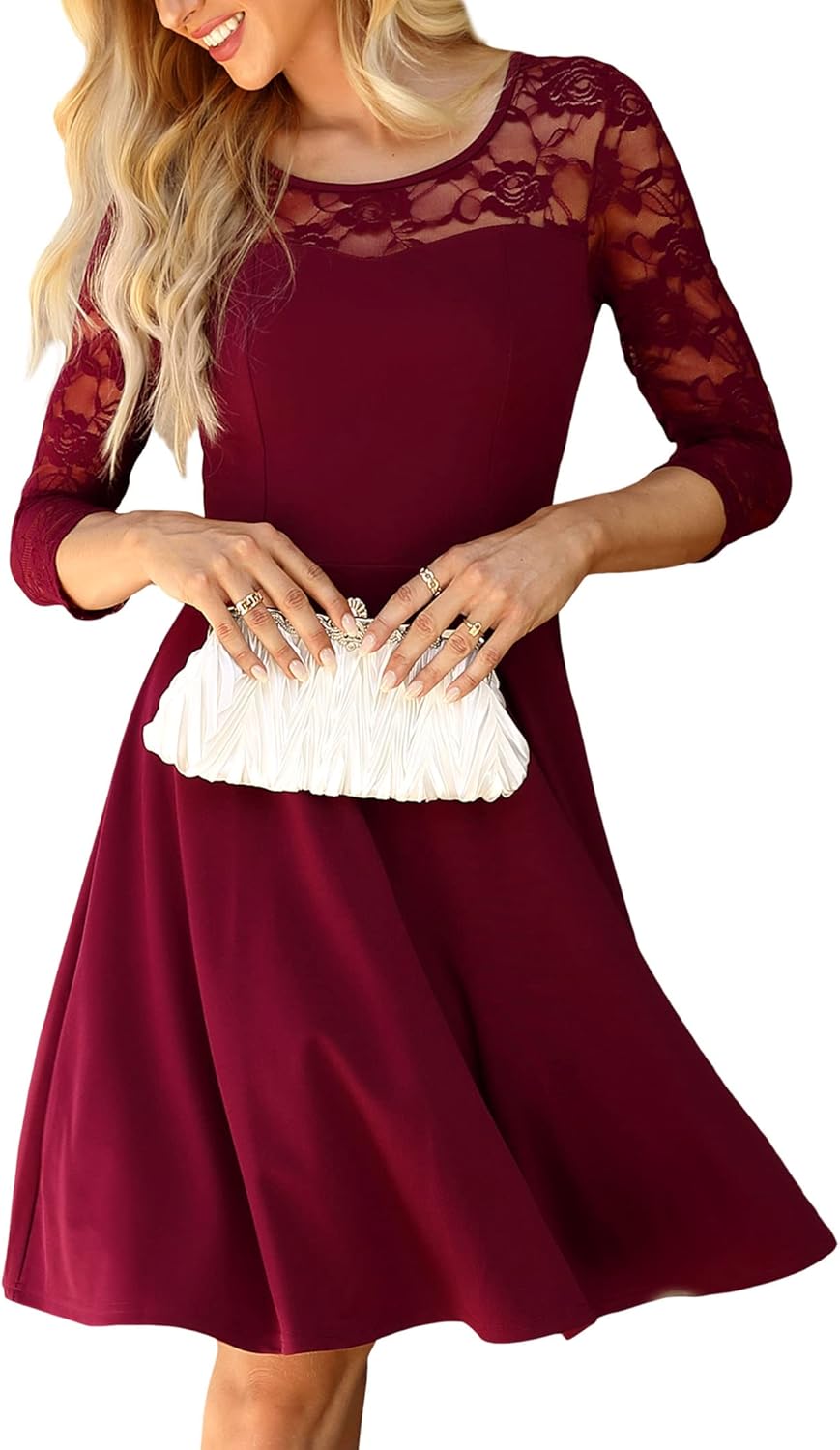 KOJOOIN Damen Elegant Spitzenkleid Cocktailkleid Brautjungfernkleider für Hochzeit Abendkleider Rund