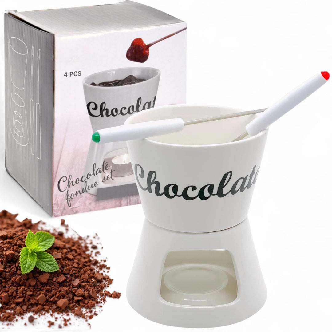 MIJOMA Schokoladenfondue Schoko-Fondue-Set Schokolade incl. 2 Fonduegabeln weiss ca. Ø12x15cm
