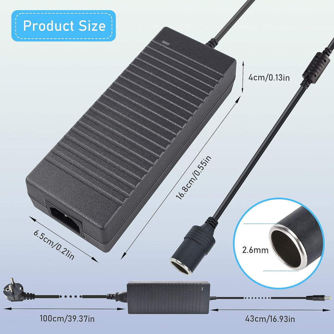KFZ Netzadapter 12V 10A, Spannungswandler AC 110V auf DC 12V 10A 120W mit Europäischem Standardsteck