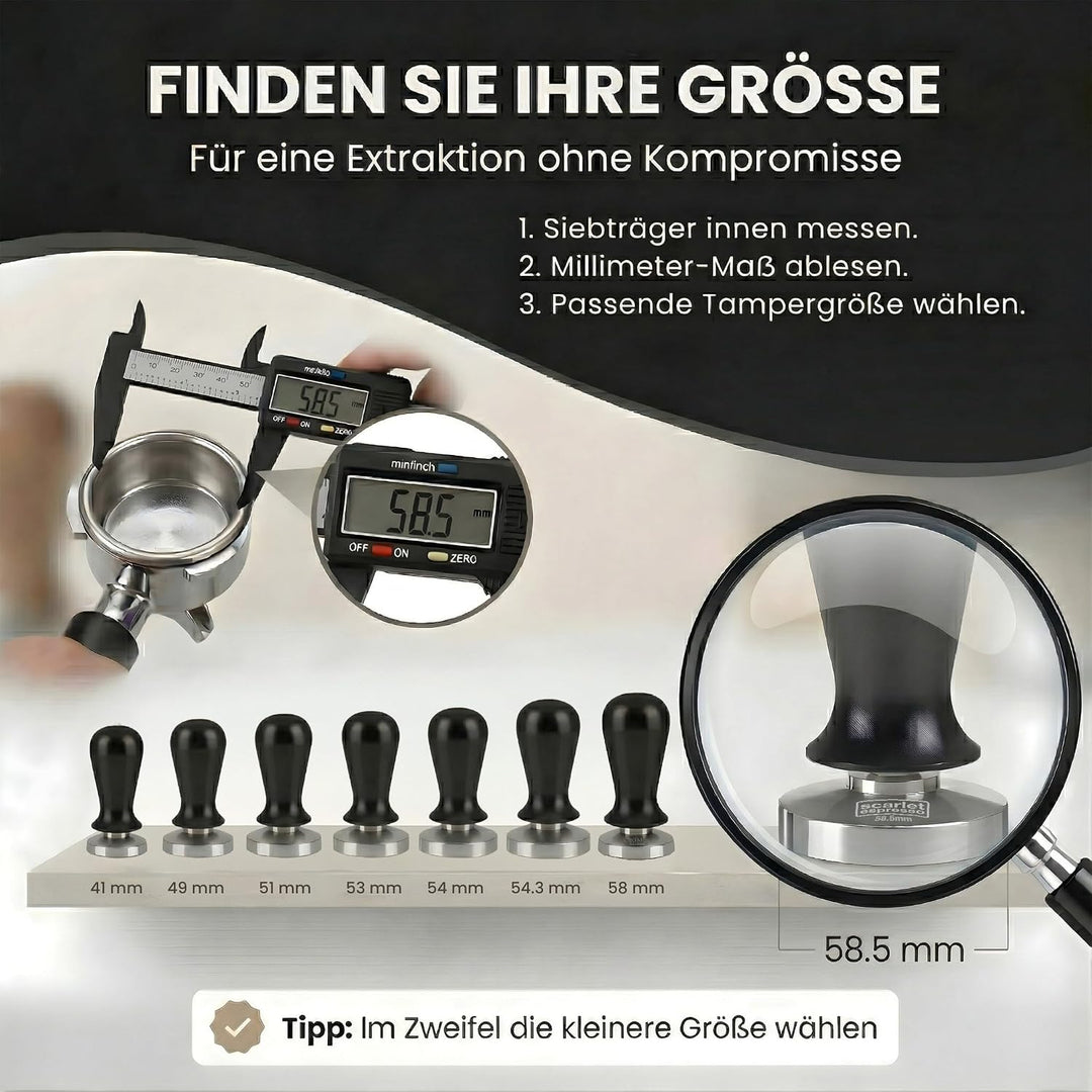scarlet espresso | Tamper »Perfetto« für Barista; auf 35 lbs Anpressdruck kalibiriert; mit Alu- oder