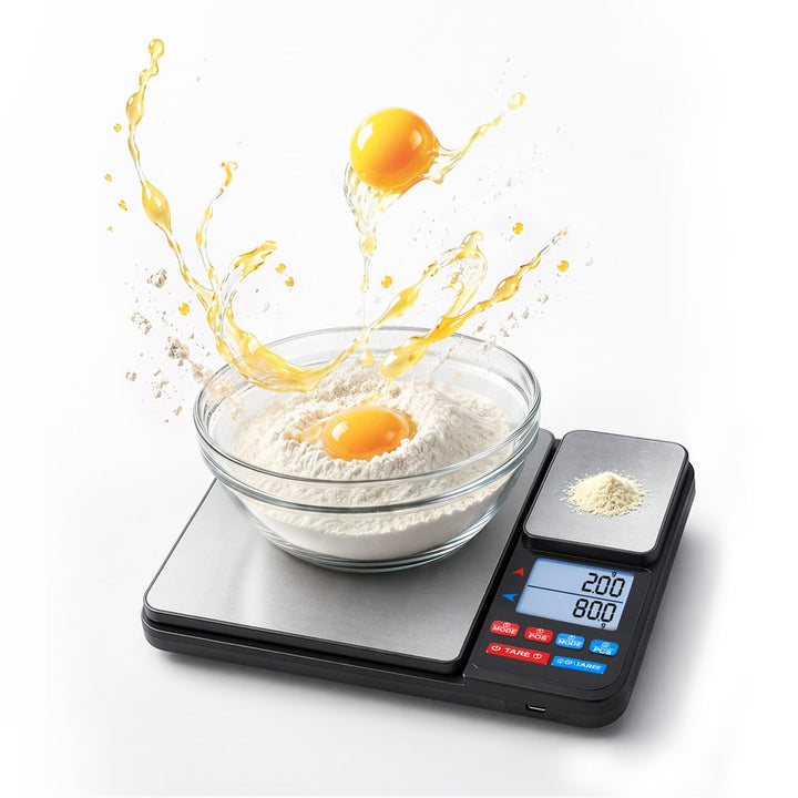 Digitale Küchenwaage mit 2 Plattformen,USB Wiederaufladbar – 10kg/1g & 500g/0,01g Dual Plattform Prä