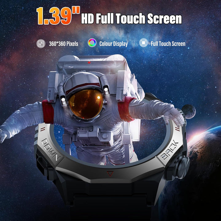 Militär Smartwatch Herren Damen, Smart Watch mitTelefonfunktion 1,39" Touchscreen, Herzfrequenzmonit