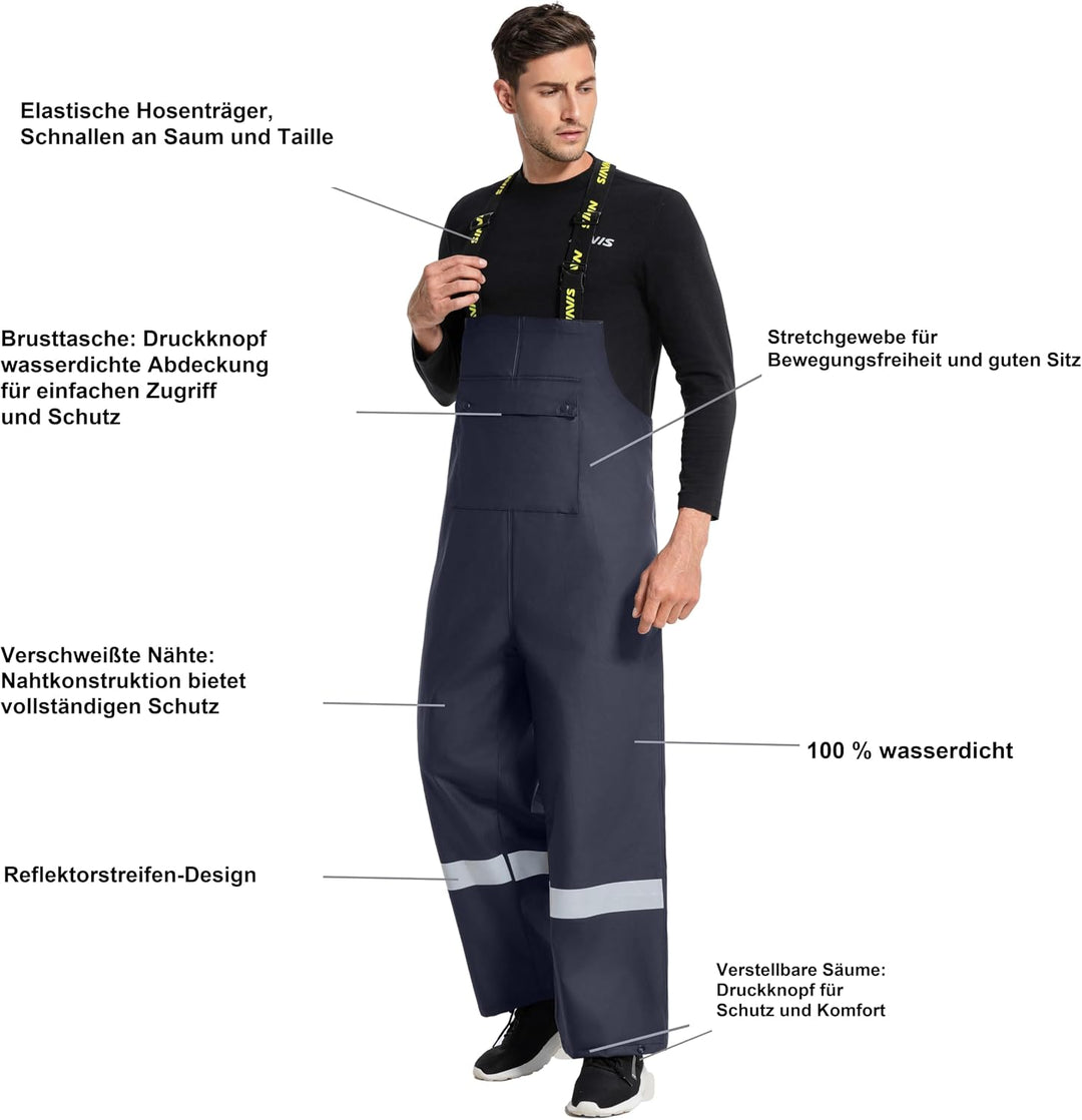 Regenanzug Herren Warnschutz Wasserdicht - PU Regenjacke & Latzhose, Regenbekleidung mit 360° Reflek