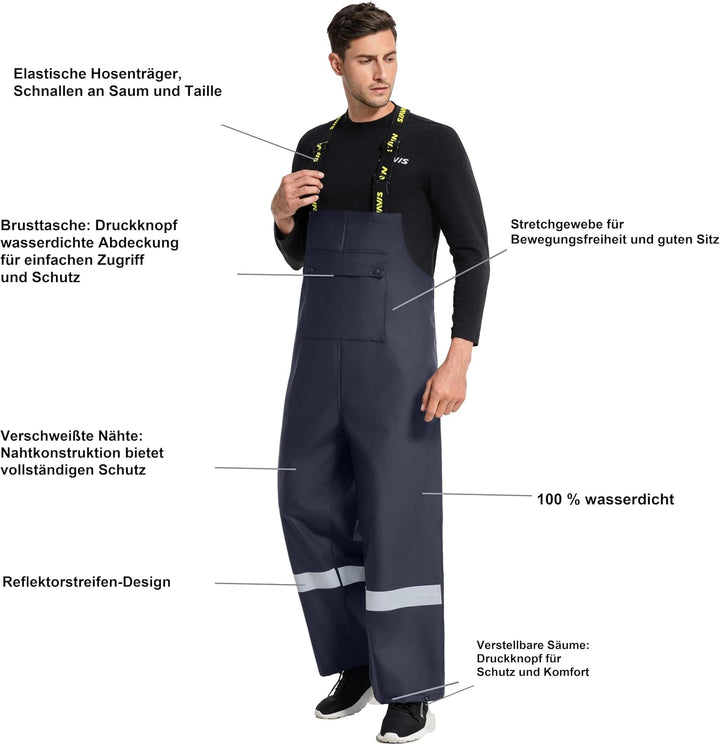 Regenanzug Herren Warnschutz Wasserdicht - PU Regenjacke & Latzhose, Regenbekleidung mit 360° Reflek