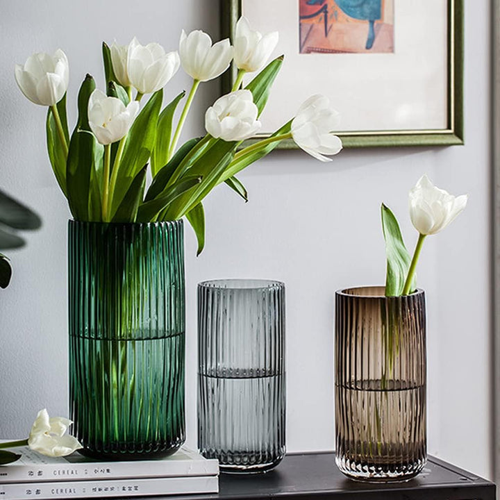 Muyan Glasvase für Blumen, vertikale gestreifte Blumenvase, Moderne Desktop-Dekoration, Blumenarrang