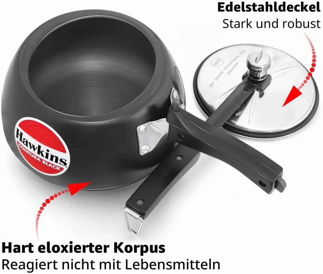 HAWKINS CB15 harteloxierter Schnellkochtopf, aluminium, 1.5 liters, Contura Schwarz 1.5-Liter, 1.5-L