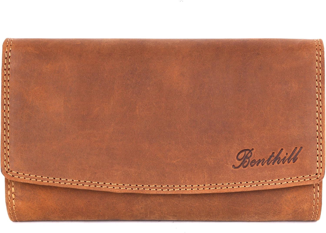Benthill Geldbörse Gross Echt-Leder | Damen Portemonnaie XXL mit RFID Schutz | Vintage Frauen Geldbe