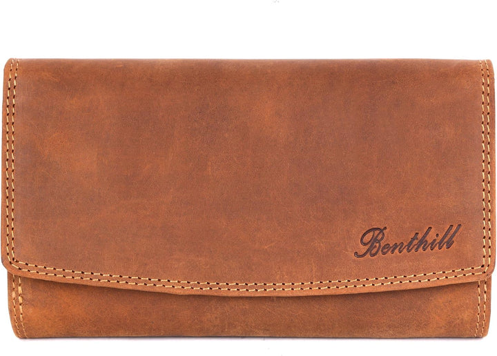 Benthill Geldbörse Gross Echt-Leder | Damen Portemonnaie XXL mit RFID Schutz | Vintage Frauen Geldbe