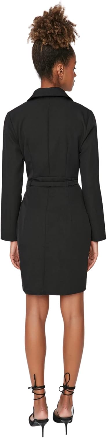 TRENDYOL Damen Woman Mini Bodycon Karrée-Ausschnitt Webstoff Kleid, Schwarz