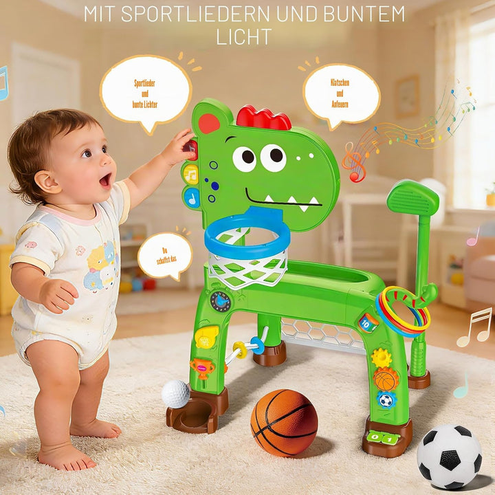 4-in-1 Basketballkorb und Fussballtor Spielzeug für Kleinkinder, Babyspielzeug mit Golfspiel und Rin