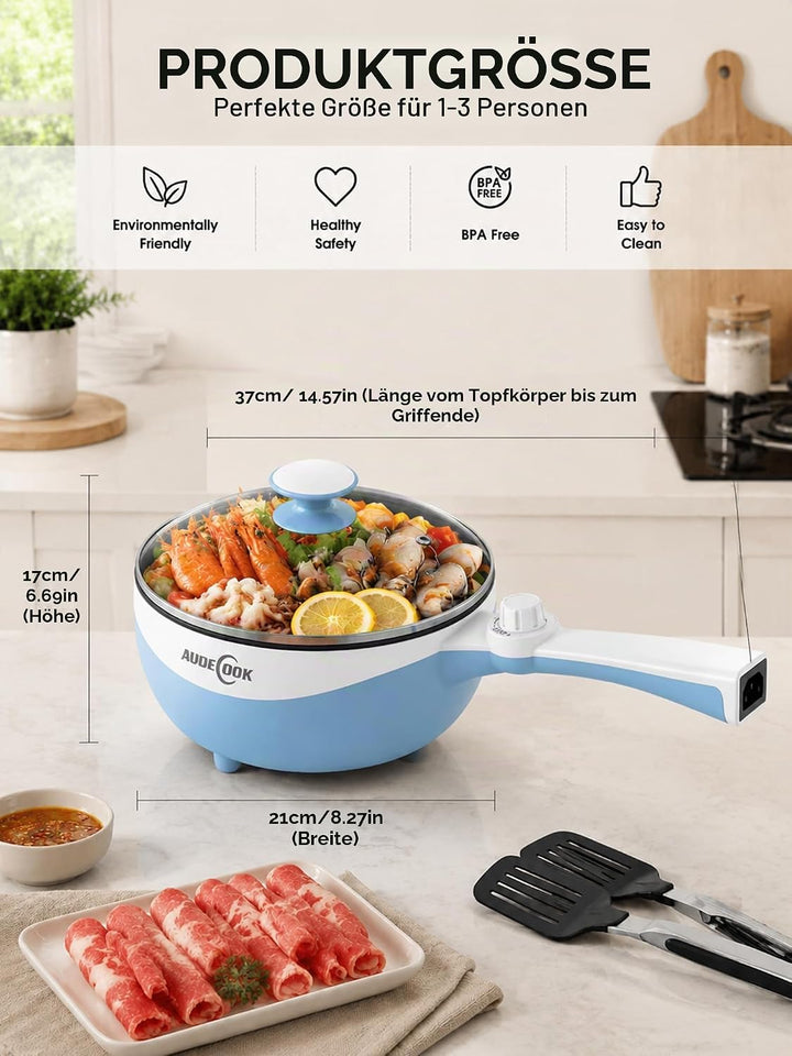 Audecook Elektrische Hot Pot mit Dampfgarer,Elektrische Bratpfanne, Hot Pot Topf 20cm, Antihaft Mini