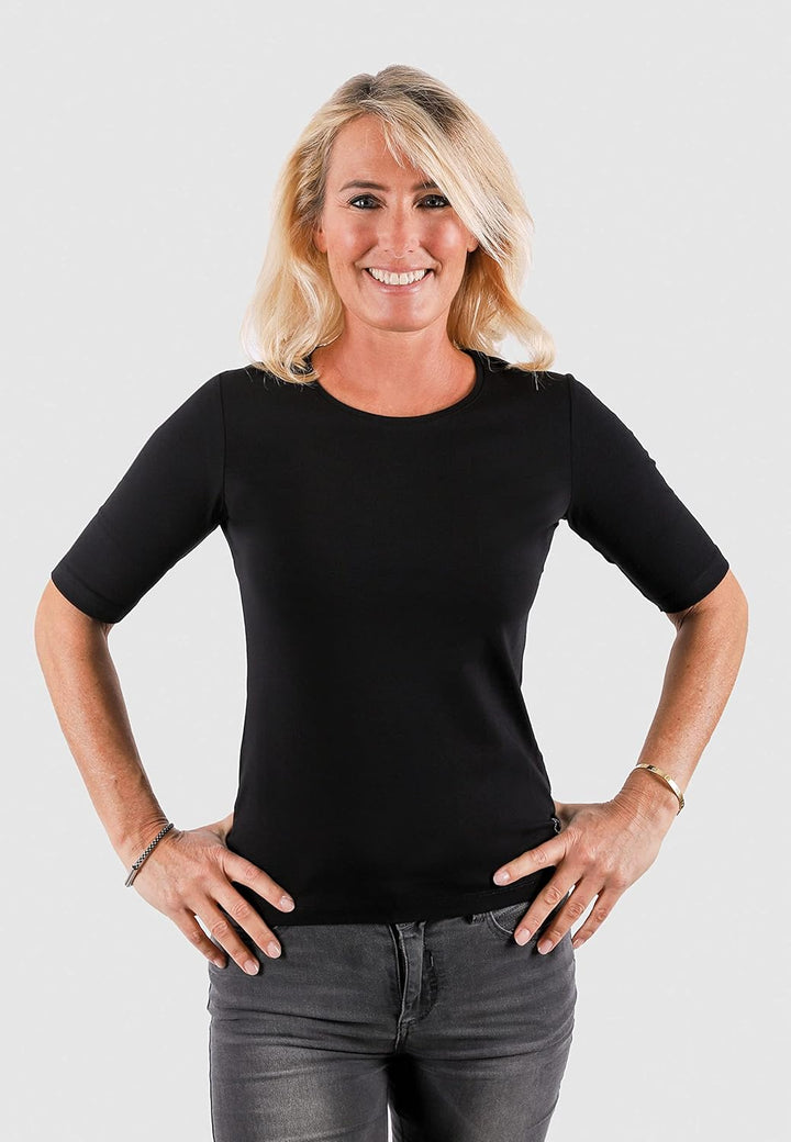BOVIVA 10102 Damen Basic Rundhals (Round-Neck) Halbarm Kurzarm T-Shirt/Jersey Tshirt Oberteile, Basi