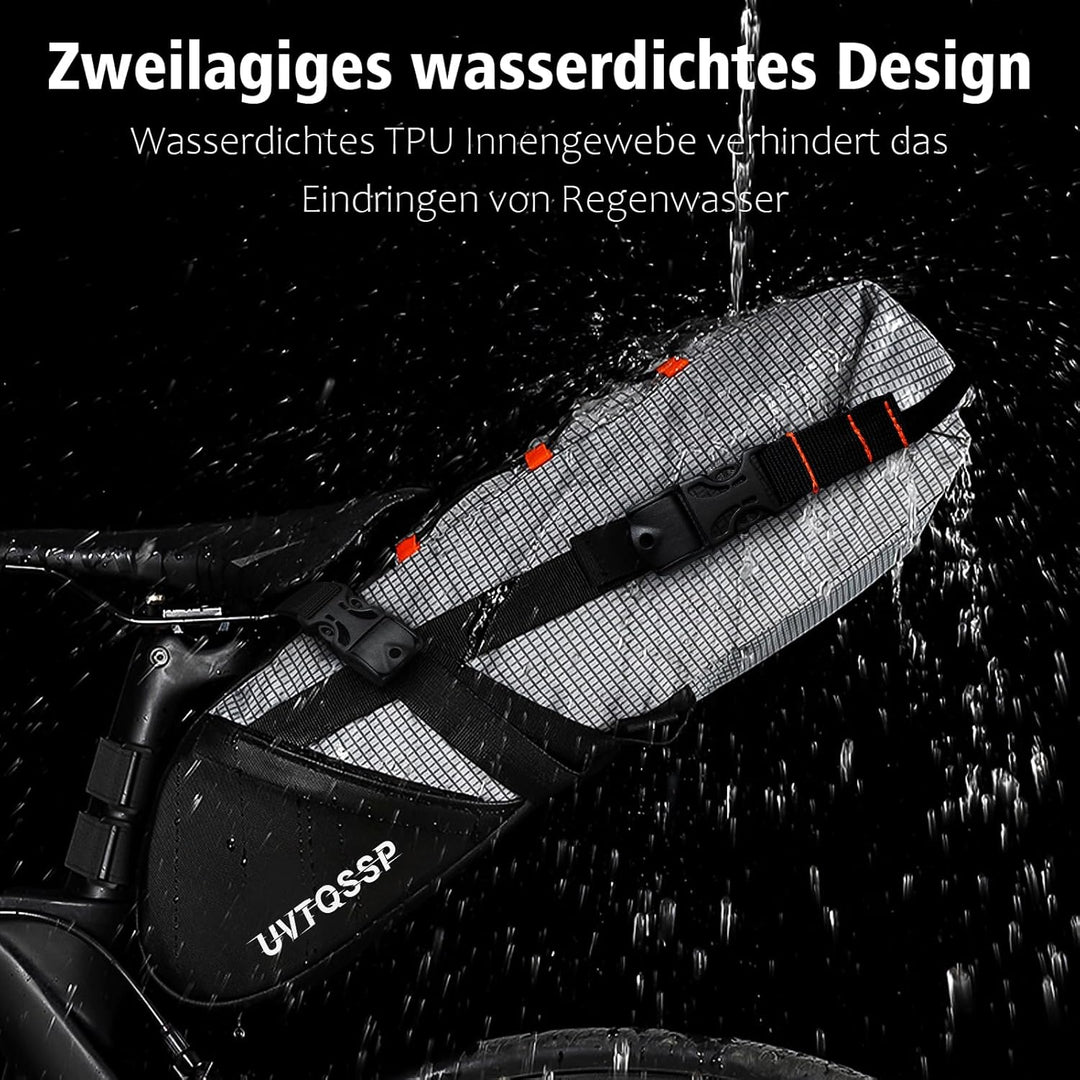 Fahrrad Satteltasche [10 Liter] 100% Wasserdicht -Bikepacking Satteltasche aus TPU-Gewebe für Mounta