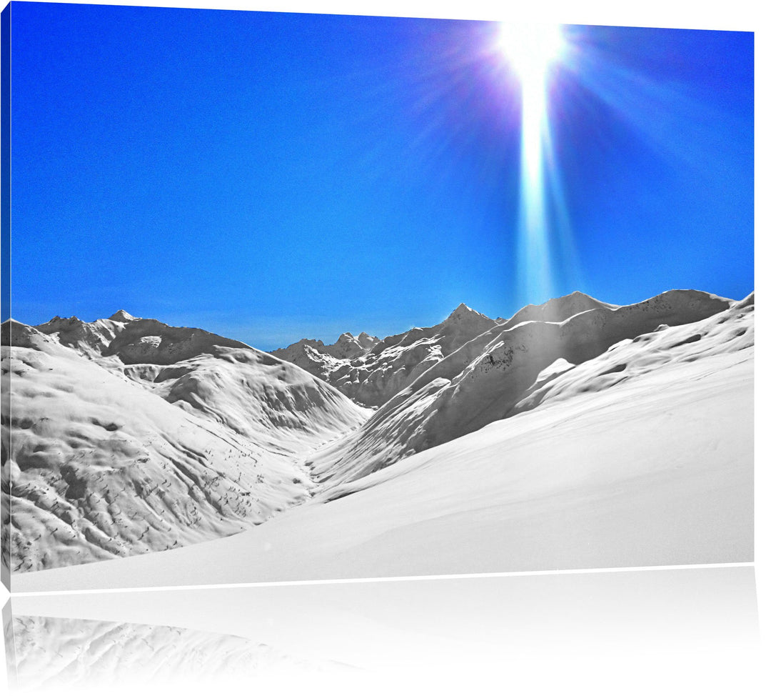Weite weisse Berglandschaft im Winter schwarz/weiss Format: 100x70 auf Leinwand, XXL riesige Bilder