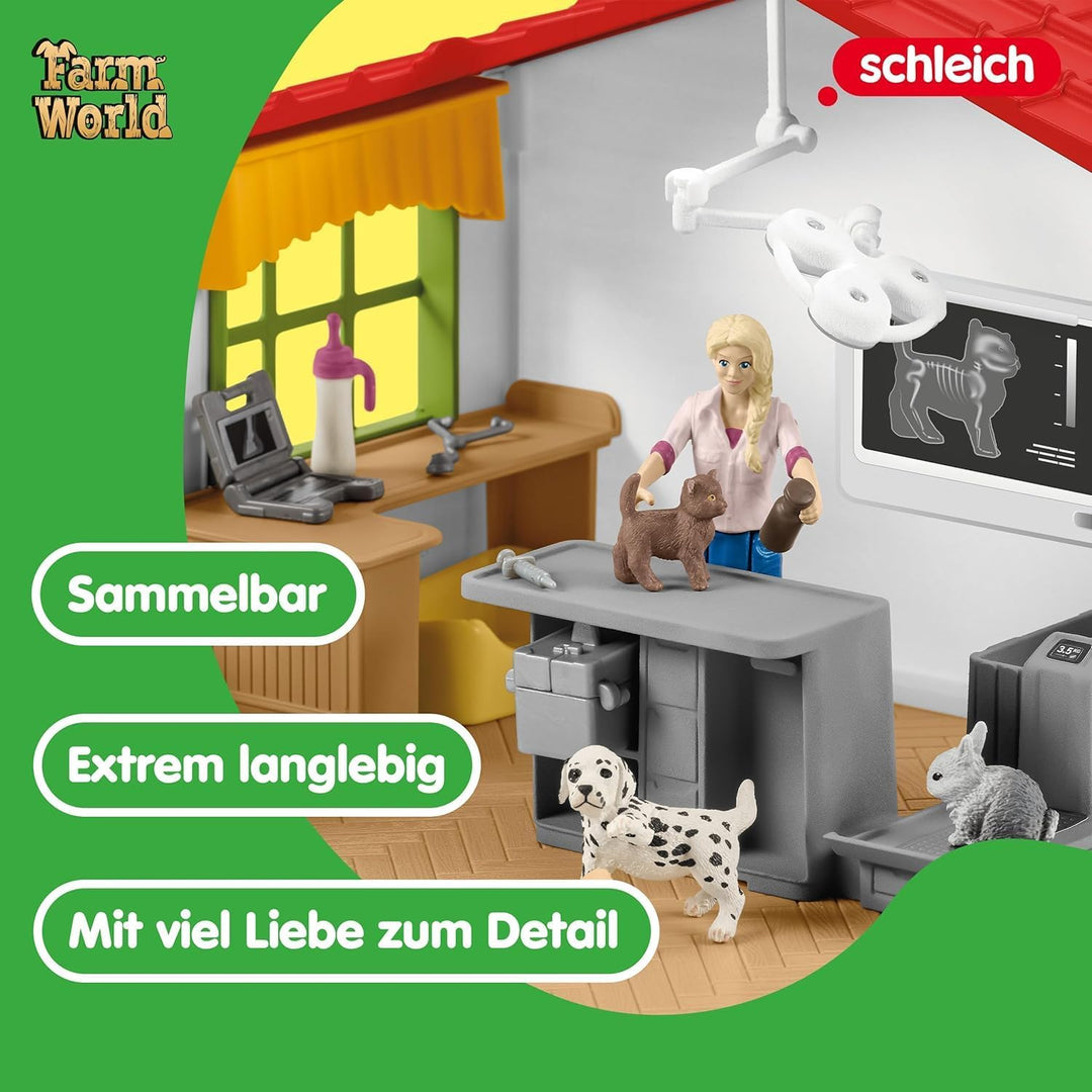 schleich 42502 Tierarzt-Praxis mit Haustieren, für Kinder ab 3+ Jahren, FARM WORLD - Spielset neue V