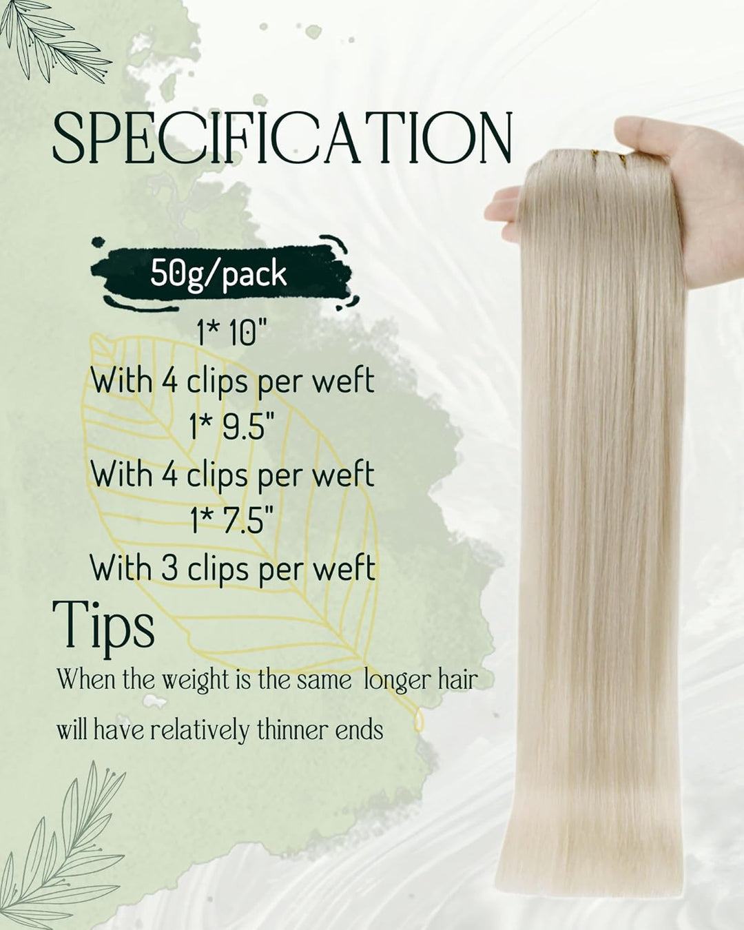 RUNATURE Clip in Extensions 45cm Blond Clip Extensions Echthaar Weisse Blondine Remy Extensions Clip