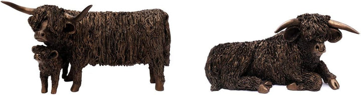 Deko Skulptur Kuh Highland Rinder Bronzefigur Bulle Dekoration Bauernhoftier Kunstfigur Cattle (Mode