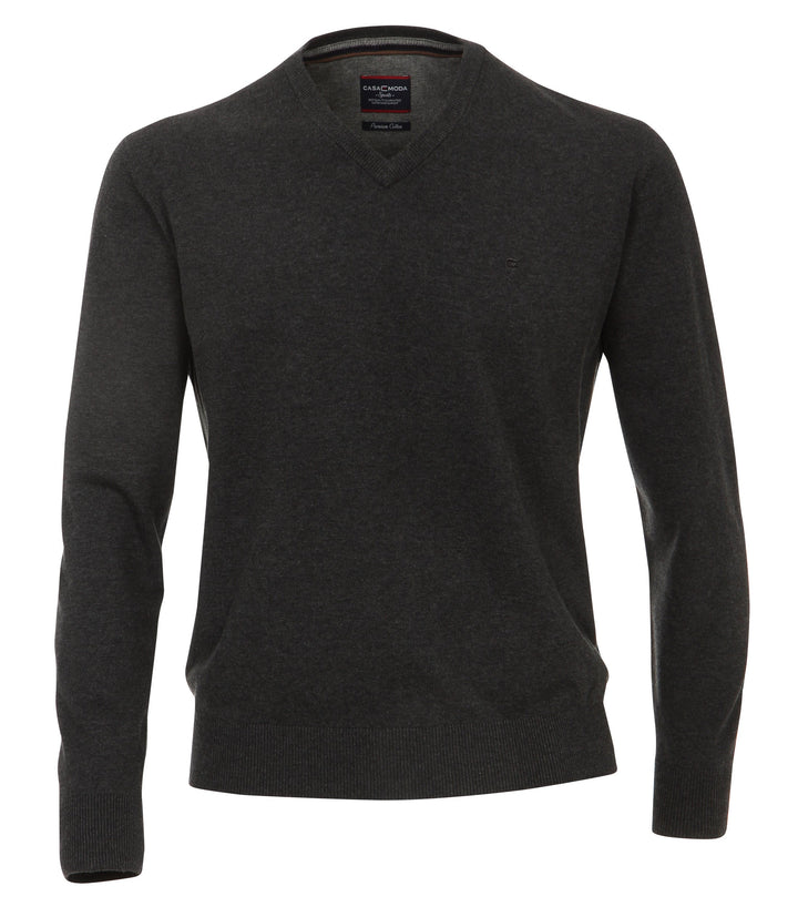 CASAMODA Herren Pullover mit V-Ausschnitt unifarben Elastischer Bund 60 (4XL) Grau (74 Anthrazit), 6