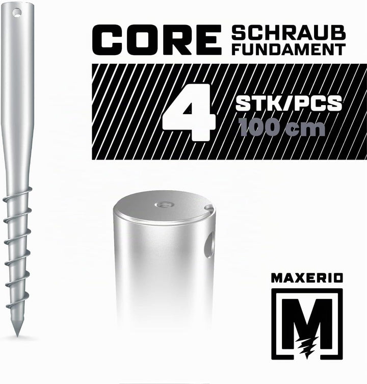 Maxerio 100 cm Core Schraubfundament 4er Set; Ø 60 x 2; M12, 4er Set