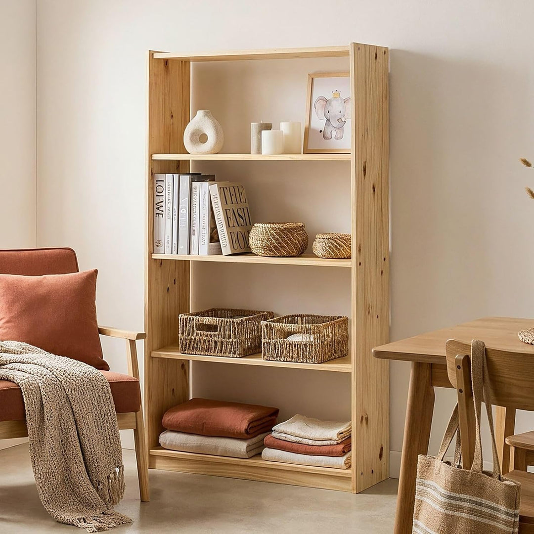 IDIMEX Standregal mit 5 Böden, praktisches Bücherregal aus massiver Kiefer in Natur, Schlichtes Büro