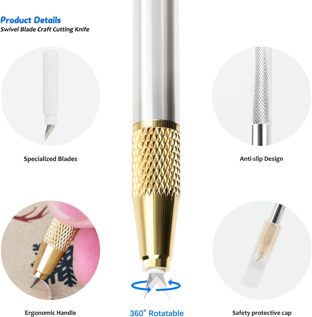 EHDIS Bastelmesser Set - Skalpell mit Softgriff inklusive, 360° Präzisionsmesser, Stahllineal, 15 Er