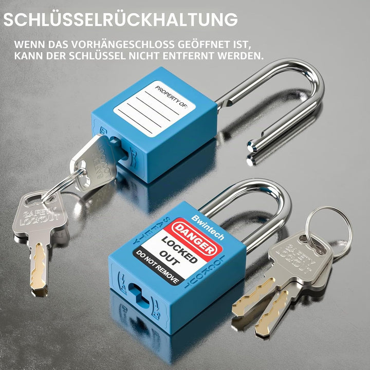Bwintech 5 Stück 38MM verschlüsselt verschiedene blau Sicherheitsvorhängeschloss Lockout Tagout Schl