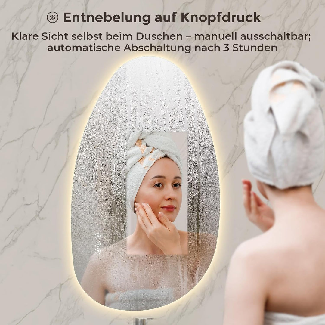 S'AFIELINA Spiegel mit Beleuchtung Asymmetrischer LED Badspiegel 85 × 50 × 2,5 cm (H × B × T) mit To