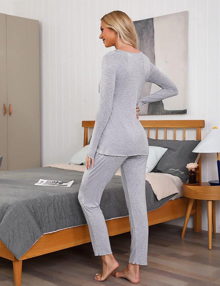 Irdcomps Stillpyjama Damen Lang Stillschlafanzug Baumwolle Umstandspyjama Lang Schwangerschaft Pyjam