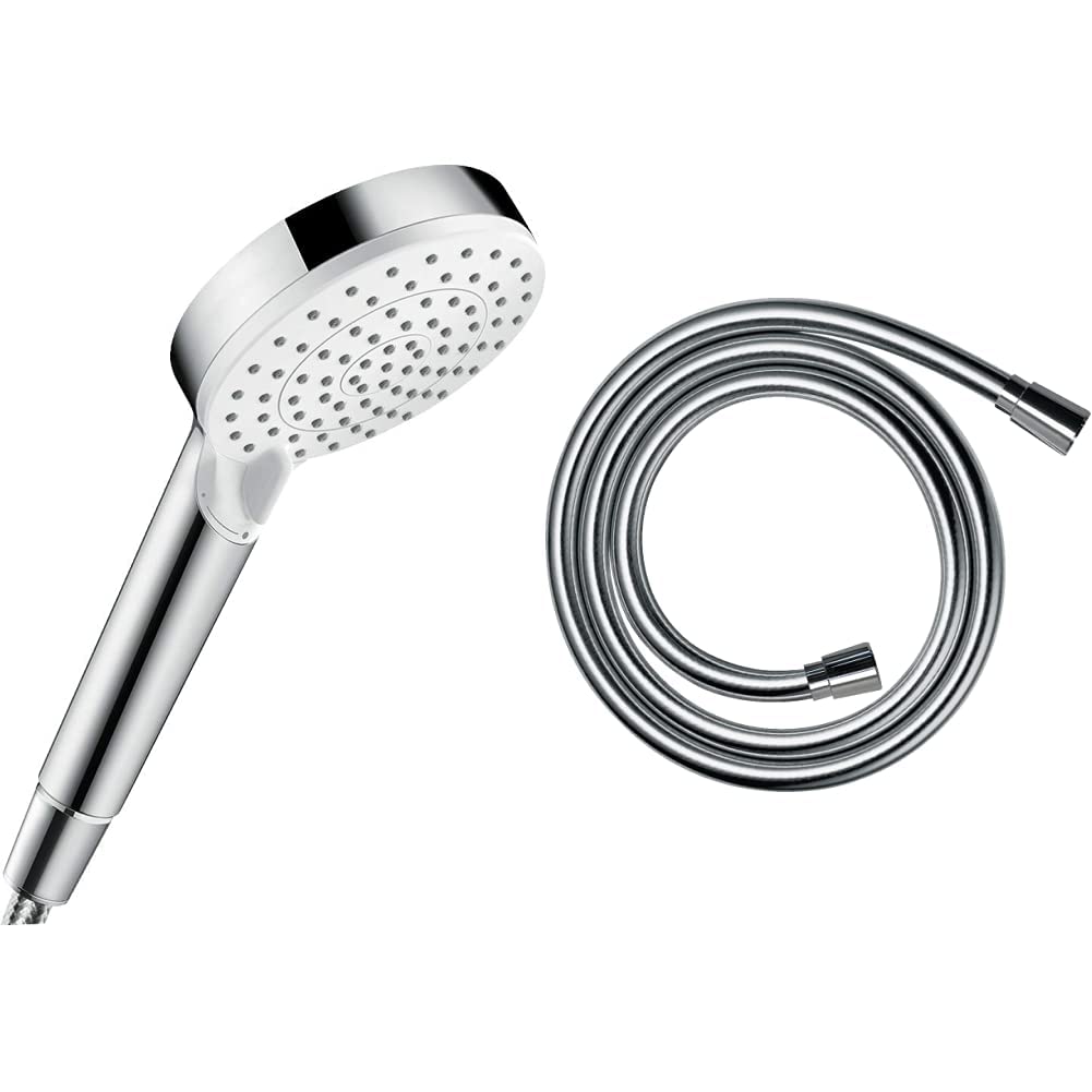 hansgrohe Duschset mit wassersparendem Duschkopf Crometta, Sparduschkopf, 2 Strahlarten (Weiss/Chrom