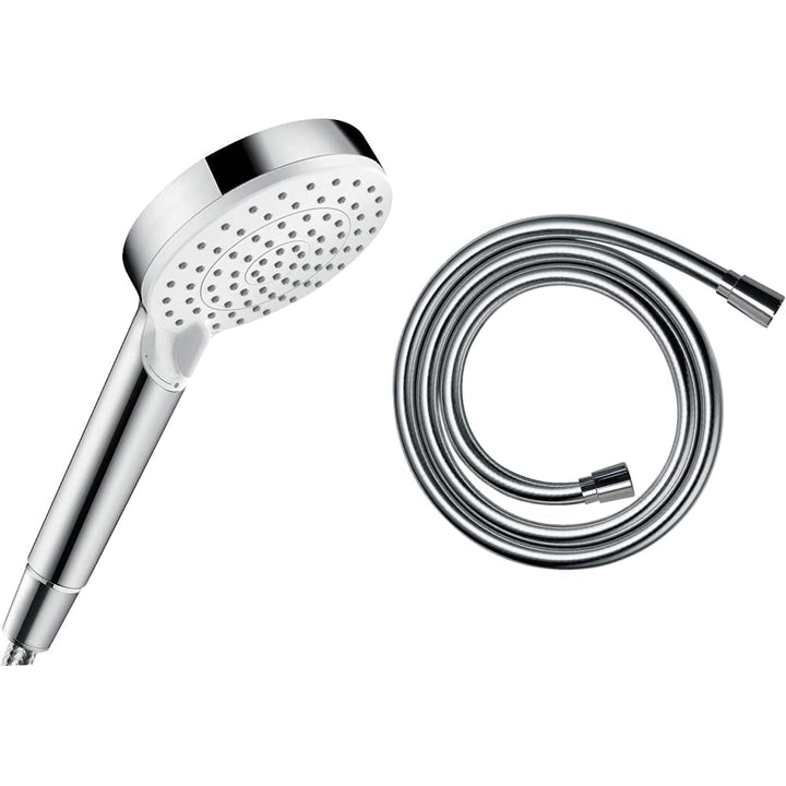 hansgrohe Duschset mit wassersparendem Duschkopf Crometta, Sparduschkopf, 2 Strahlarten (Weiss/Chrom