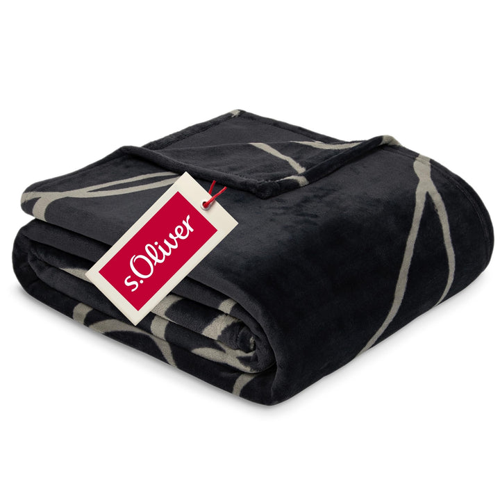 s.Oliver Kuschelsoft Decke 150x200 - flauschig, warm & waschbar, Kuscheldecke schwarz Schwarz 150 x