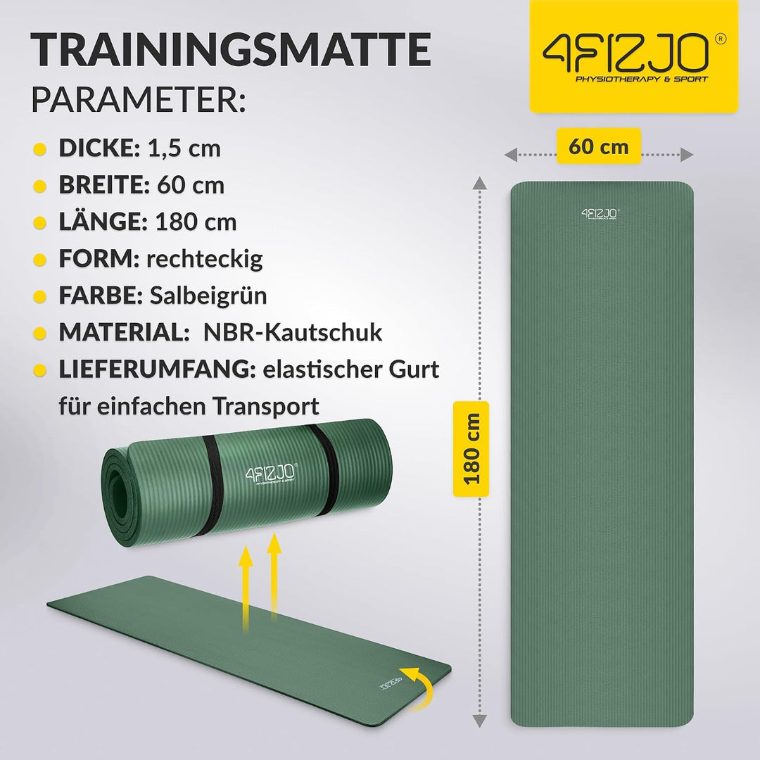 Fitnessmatte mit Tragegurt, Abm. 180x60 cm, NBR-Schaumstoff, Rutschfest, Komfort, In &amp; Outdor, Pilat