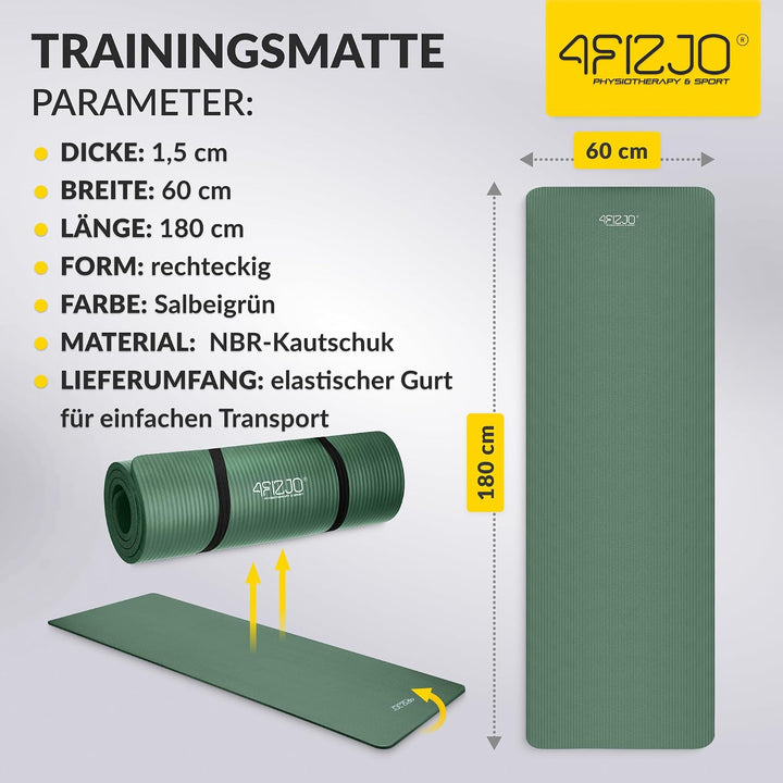 Fitnessmatte mit Tragegurt, Abm. 180x60 cm, NBR-Schaumstoff, Rutschfest, Komfort, In &amp; Outdor, Pilat