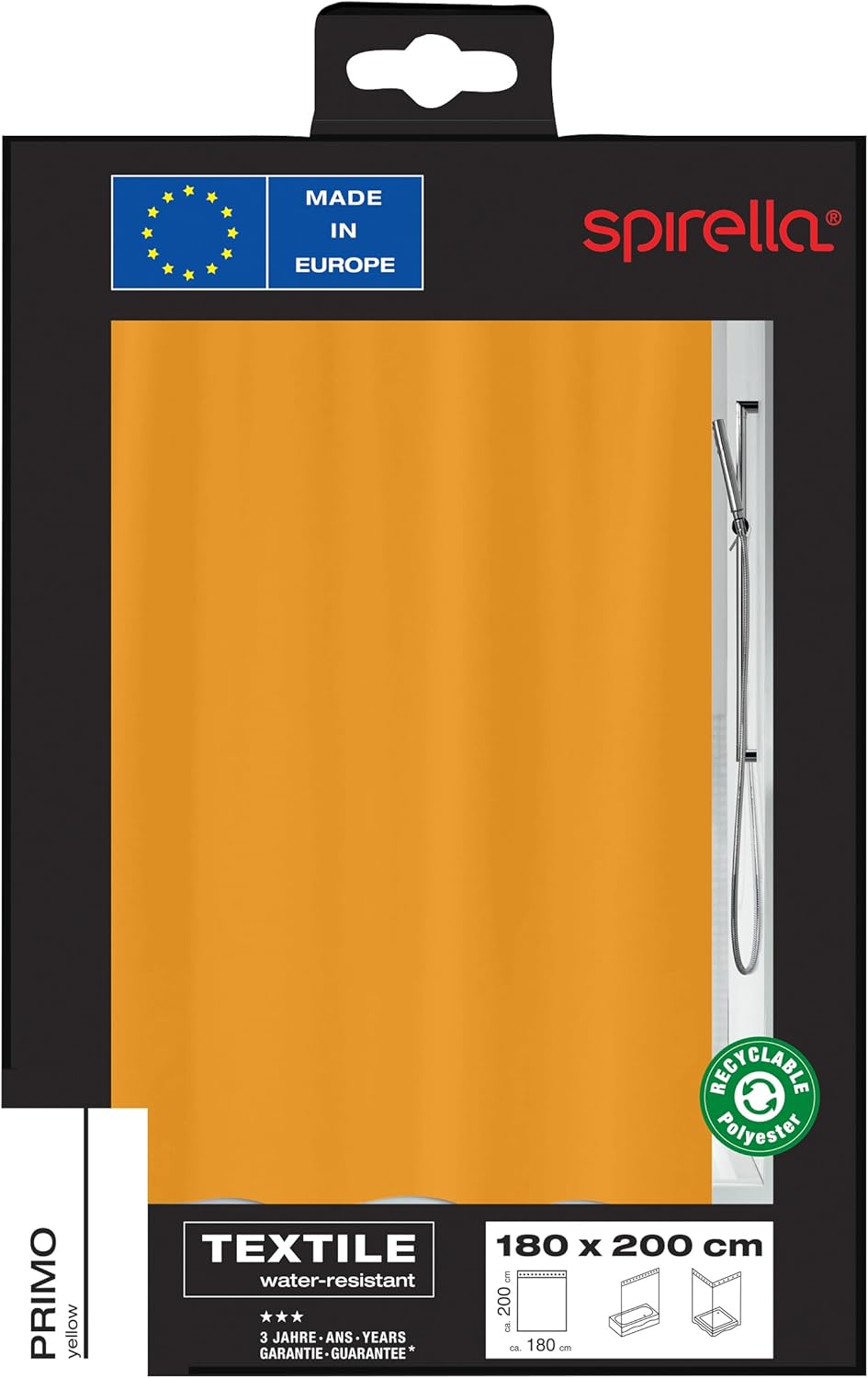 Spirella Anti-Schimmel Duschvorhang - Anti-Bakteriell, waschbar, wasserdicht - Polyester, „Primo “ 1