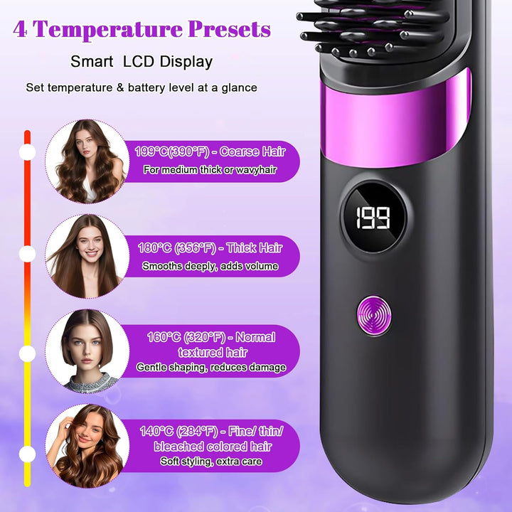 Glättbürste Kabellos, Haarbürste Elektrisch, Stylingbürste für Kurze Langes Haare Damen, Haarglätter