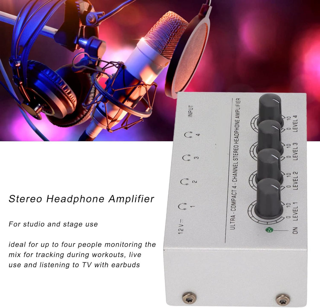 PUSOKEI Kopfhörerverstärker 4-Kanal-Stereo-Kopfhörer-Splitter, Extrem Rauscharmer, Kompakter Kopfhör