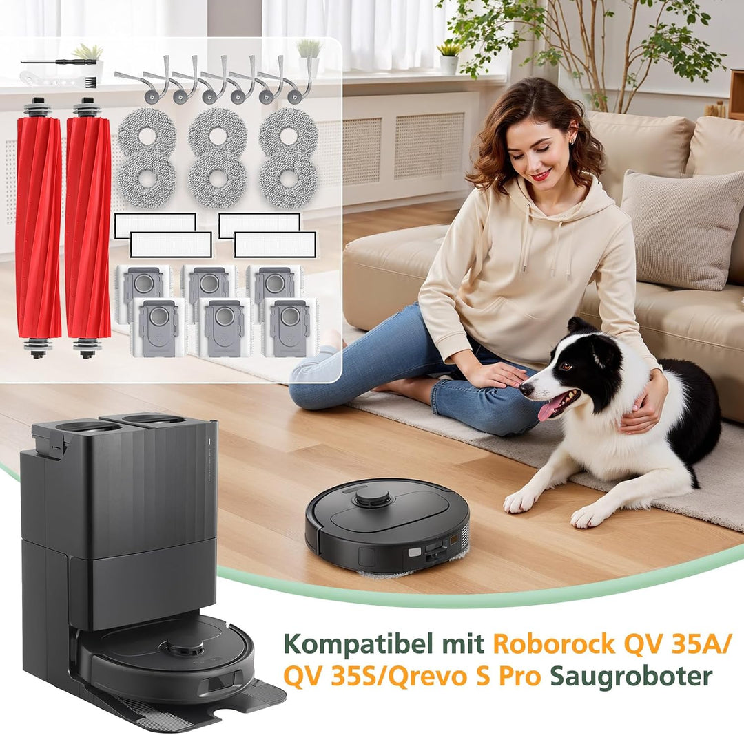 26 Stück Zubehör Ersatzteile für Roborock QV 35A/QV 35S Saugroboter, 2 Rollenbürste, 4 HEPA-Filter,