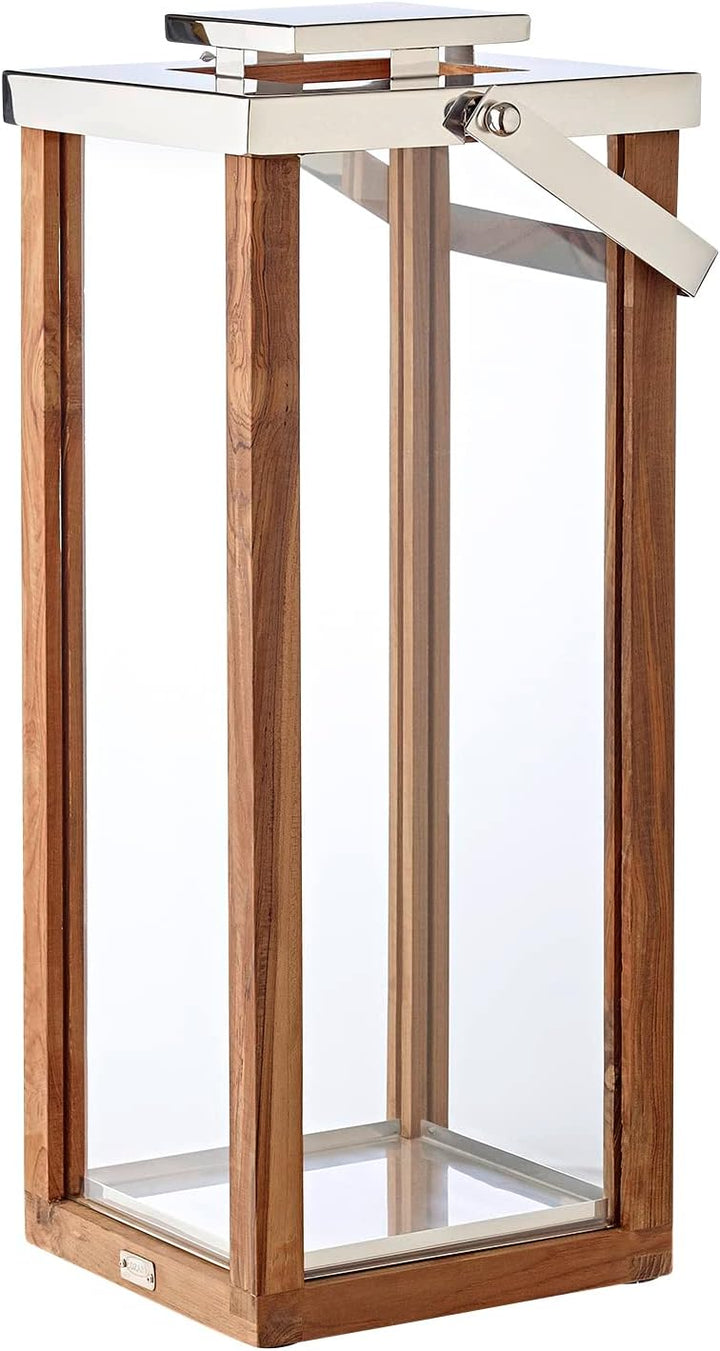 EDZARD Laterne Miami, aus Holz und Edelstahl, Höhe 60 cm, Windlicht mit Henkel