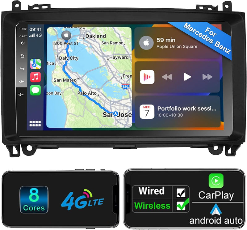 Android Car Radio Wireless CarPlay Android Car for Mercedes-Benz A Class/B Class / W245 Viano Vito W